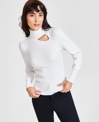 Bar Iii Women's Turtleneck Cutout Ribbed Sweater, Created for Macy's