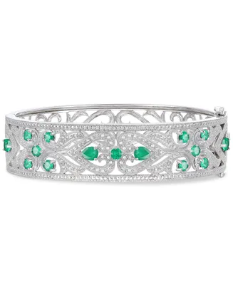 Emerald(2-1/2 c.t. t.w.) & Diamond(1/3 c.t. t.w.) Bangle Bracelet in Sterling Silver