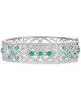 Emerald(2-1/2 c.t. t.w.) & Diamond(1/3 c.t. t.w.) Bangle Bracelet in Sterling Silver