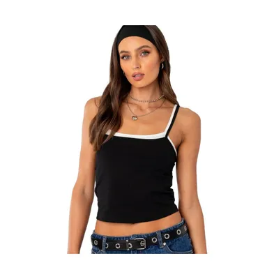 Women's Layered Tank Top - Black-and