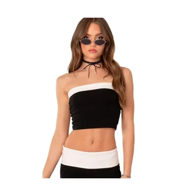 Women's Contrast Fold Over Tube Top