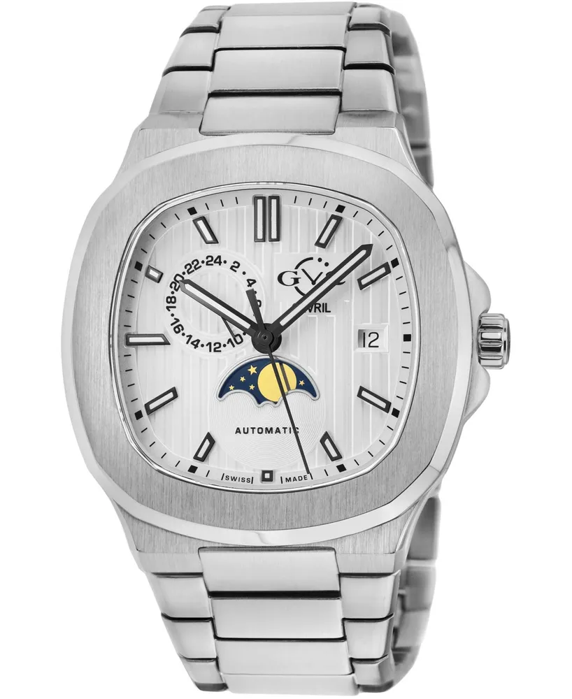 GV2 by Gevril Men's Potente Swiss Automatic Silver-Tone Stainless Steel Watch 40mm