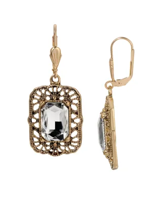 2028 Crystal Octagon Lever Back Drop Earrings