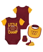 Newborn and Infant Boys Girls Burgundy, Gold Washington Commanders Little Champ Three-Piece Bodysuit Bib Booties Set