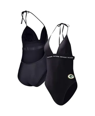 Women's G-iii 4Her by Carl Banks Black Green Bay Packers Full Count One-Piece Swimsuit