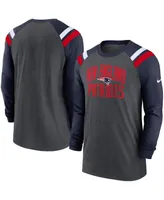Men's Nike Heathered Charcoal, Navy New England Patriots Tri-Blend Raglan Athletic Long Sleeve Fashion T-shirt