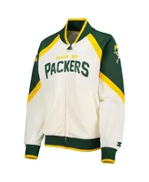 Women's Starter White, Green Green Bay Packers Overtime Raglan Full-Zip Track Jacket