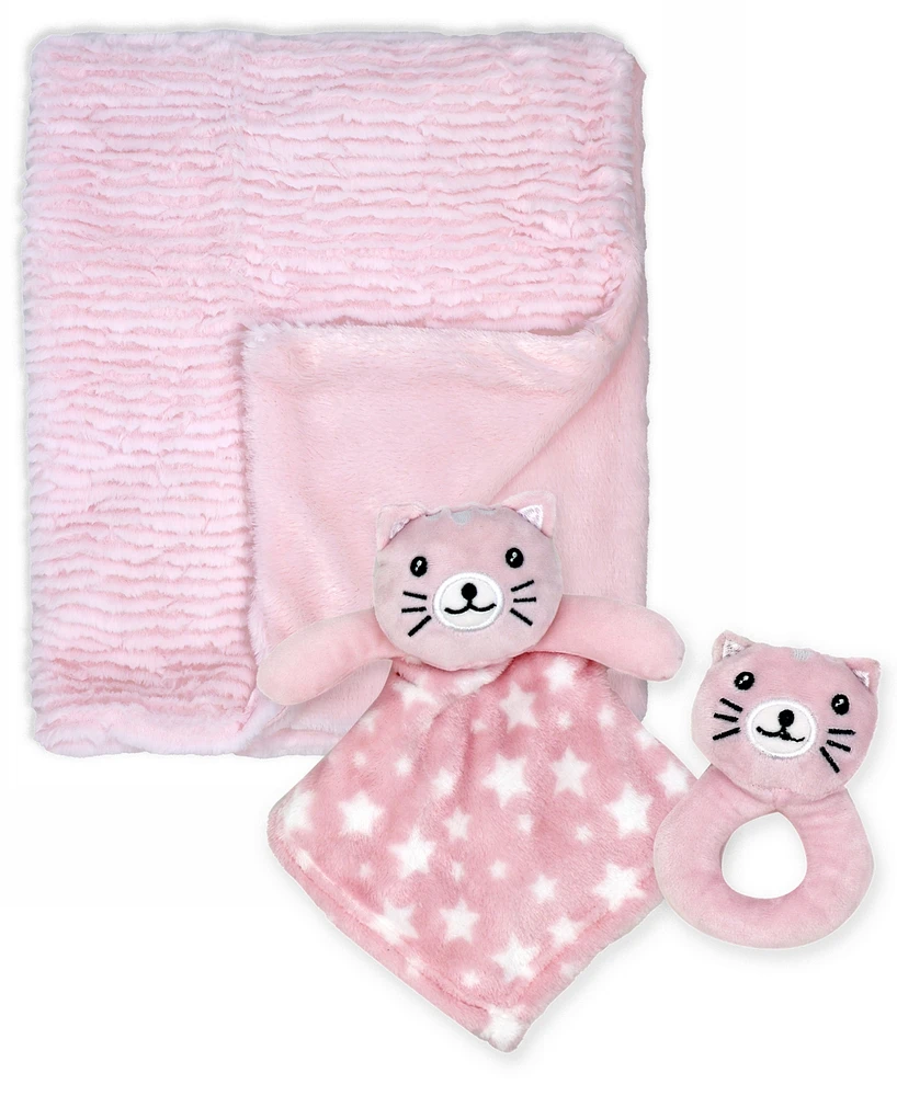 Jesse & Lulu Baby Girls Ridged Plush Blanket, 3 Piece Set