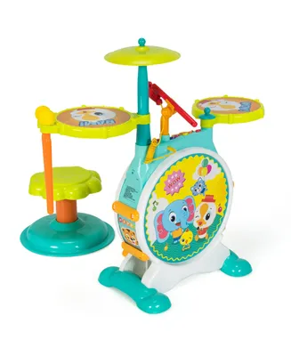 3-Piece Electric Kids Drum Set Musical Toy Gift w/Microphone Stool Pedal