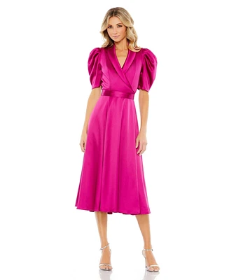 Mac Duggal Women's Ieena Quarter Length Puff Sleeve A Line Dress