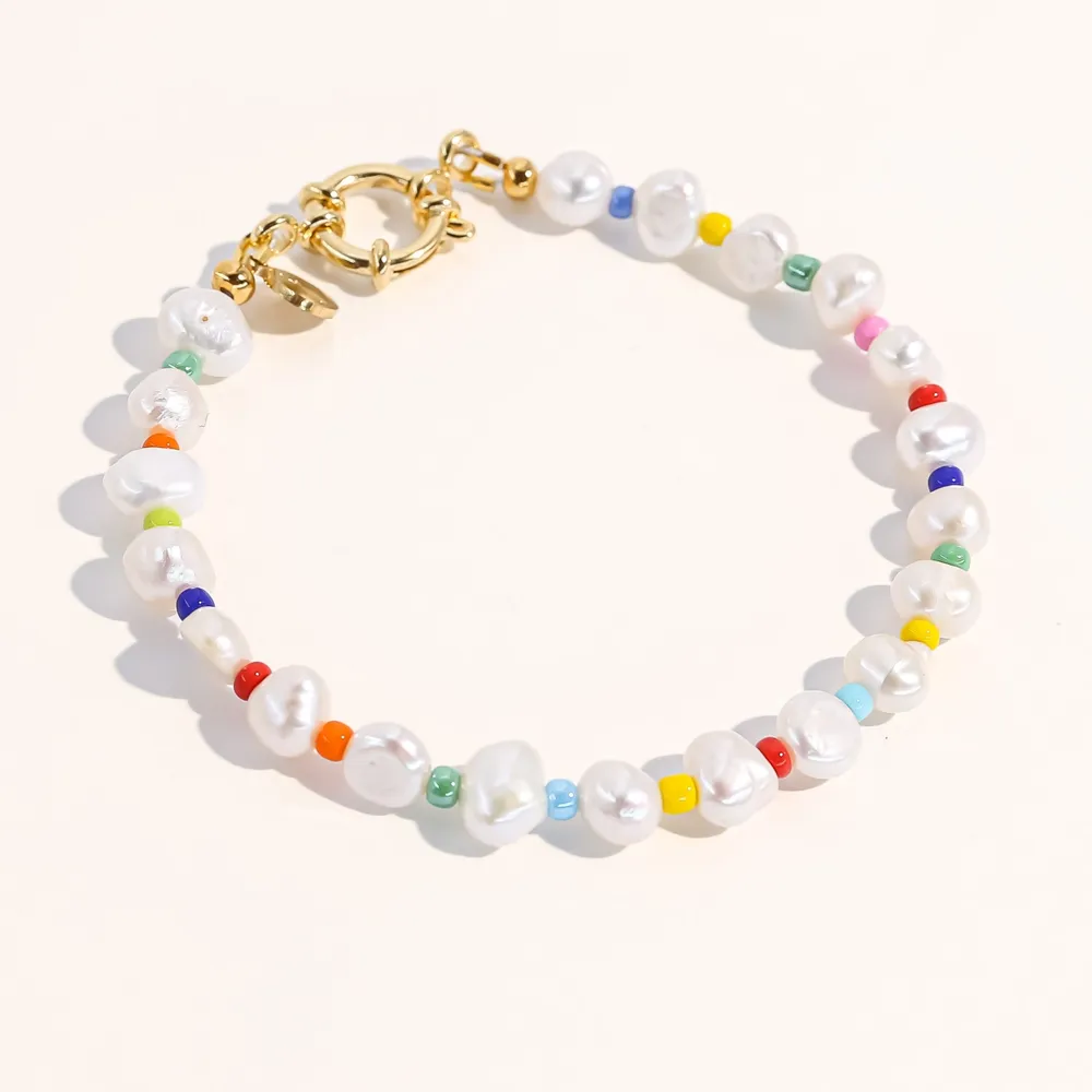 Joey Baby 18K Gold Plated Freshwater Pearls with Colored Glass Beads