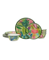 Fitz and Floyd Tropical Fun Melamine 12 Piece Dinnerware Set, Service for 4