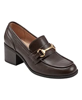 Bandolino Women's Mayble Block Heel Hardware Detail Loafers - Dark Brown Faux Leather