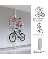 Bike Rack - Adjustable Aluminum Bicycle Hanger for 2 Bikes - Floor to Ceiling Tension Mount Bike Storage or Display