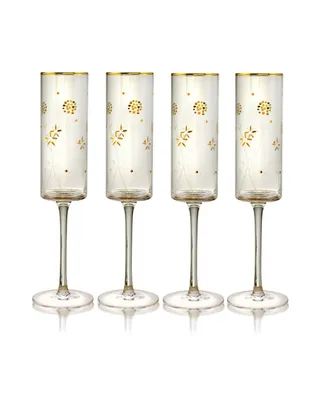 Plum Blossom Champagne Flute 8 oz Glasses, Set of 4