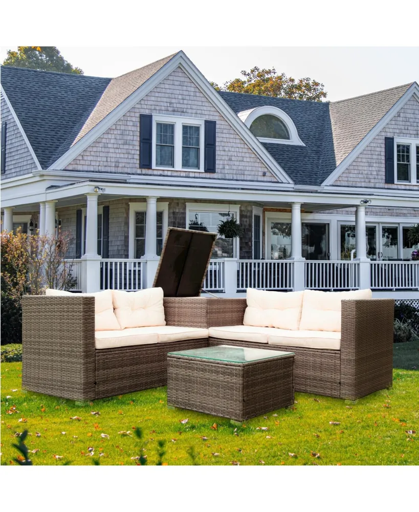 Simplie Fun 4 Piece Patio Sectional Wicker Rattan Outdoor Furniture Sofa Set With Storage Box