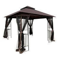 10x10 Outdoor Patio Gazebo Canopy Tent With Ventilated Double Roof And Mosquito Net