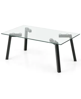 Costway Tempered Glass Coffee Table Modern Center Table with Metal Frame