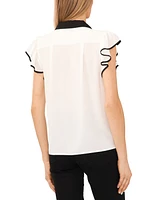 CeCe Women's Contrast Trimmed Flutter Sleeve Blouse