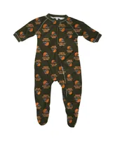 Infant Boys and Girls Brown Cleveland Browns Raglan Full-Zip Sleeper