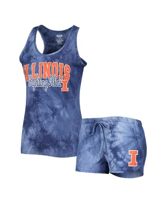 Women's Concepts Sport Navy Illinois Fighting Illini Billboard Tie-Dye Tank and Shorts Sleep Set