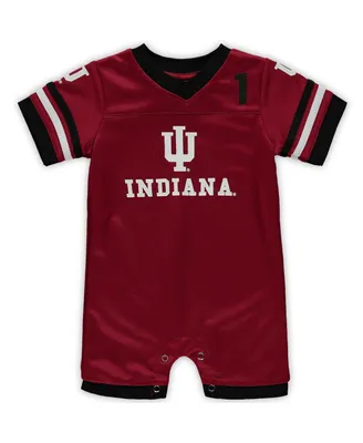 Newborn and Infant Boys Girls Colosseum Crimson Indiana Hoosiers Bumpo Football Logo Romper