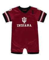 Newborn and Infant Boys and Girls Colosseum Crimson Indiana Hoosiers Bumpo Football Logo Romper