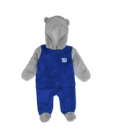 Newborn and Infant Boys Girls Royal, Gray New York Giants Game Nap Teddy Fleece Bunting Full-Zip Sleeper