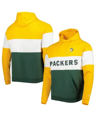 Men's New Era Green, Gold Green Bay Packers Colorblock Throwback Pullover Hoodie