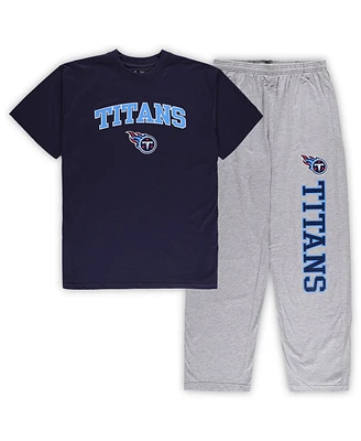 Men's Concepts Sport Navy, Heather Gray Tennessee Titans Big and Tall T-shirt Pajama Pants Sleep Set