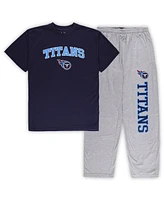 Men's Concepts Sport Navy, Heather Gray Tennessee Titans Big and Tall T-shirt Pajama Pants Sleep Set