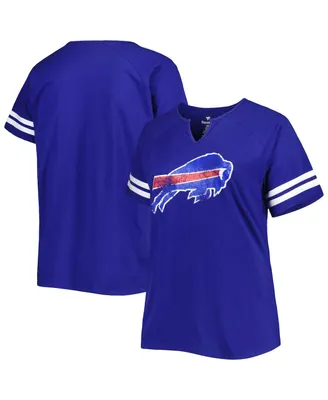 Women's Fanatics Royal Buffalo Bills Plus Logo Striped Raglan Notch Neck T-shirt