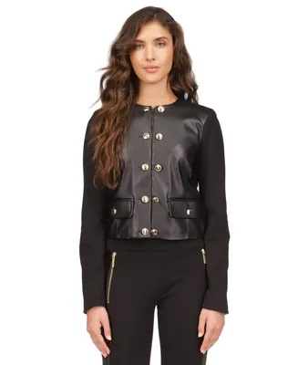Michael Kors Women's Button-Front Mixed-Media Jacket, Regular & Petite