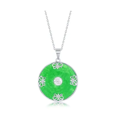 Sterling Silver Round w/Small Butterfly 'Good Luck' Jade Necklace