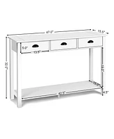 47'' Console Table Hall Table Side Desk Accent Table Drawers Shelf Entryway