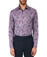 Men's Regular Fit Non-Iron Paisley-Print Performance Stretch Dress Shirt