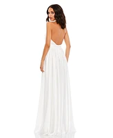 Mac Duggal Women's Soft Tie Halter Neck High Slit Gown
