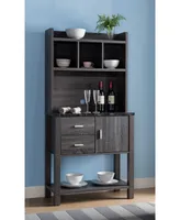 Fc Design Two-Toned Baker's Rack Kitchen Utility Storage Cabinet with Drawers, Cabinet, and Black Faux Marble Top