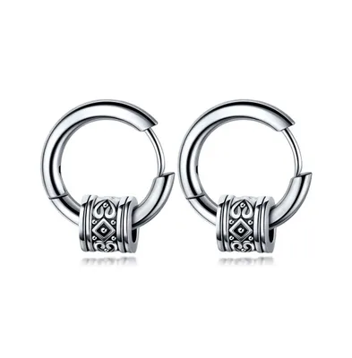 Stainless Steel Oxidized Spinning Designed Huggie Hoop Earrings