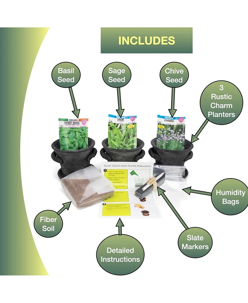 Window Garden Herb Growing Kit - Grow an Indoor Garden, Herb Kitchen Windowsill - Non Gmo Seeds, Fresh Organic Basil, Chives, Sage