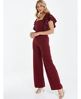 Quiz Women's Square Neck Frill Palazzo Jumpsuit