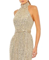 Women's Ieena Sequined Halter Neck Belted Soft Tie Dress