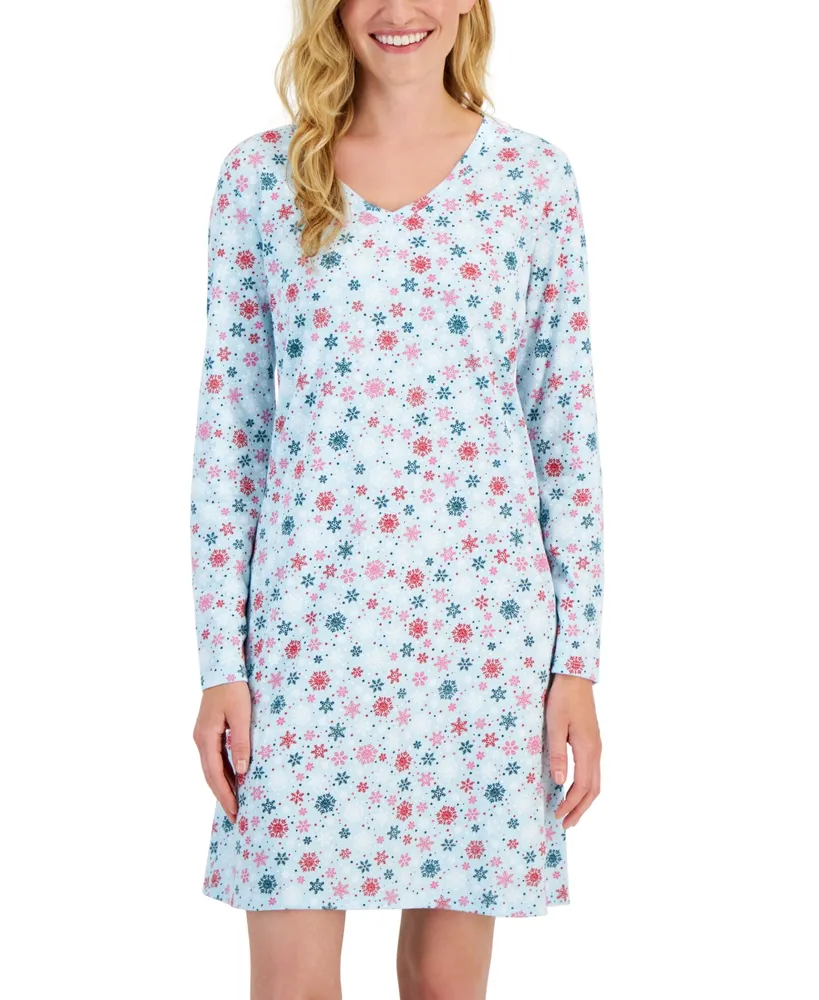 Charter Club Women's Cotton Long-Sleeved Printed Sleepshirt, Created for Macy's
