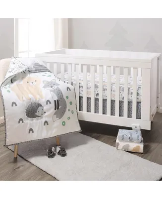 The Peanutshell Grey, Tan and Green Woodscape 5 Piece Crib Bedding Set for Baby Boys or Girls, Nursery Set with Blanket