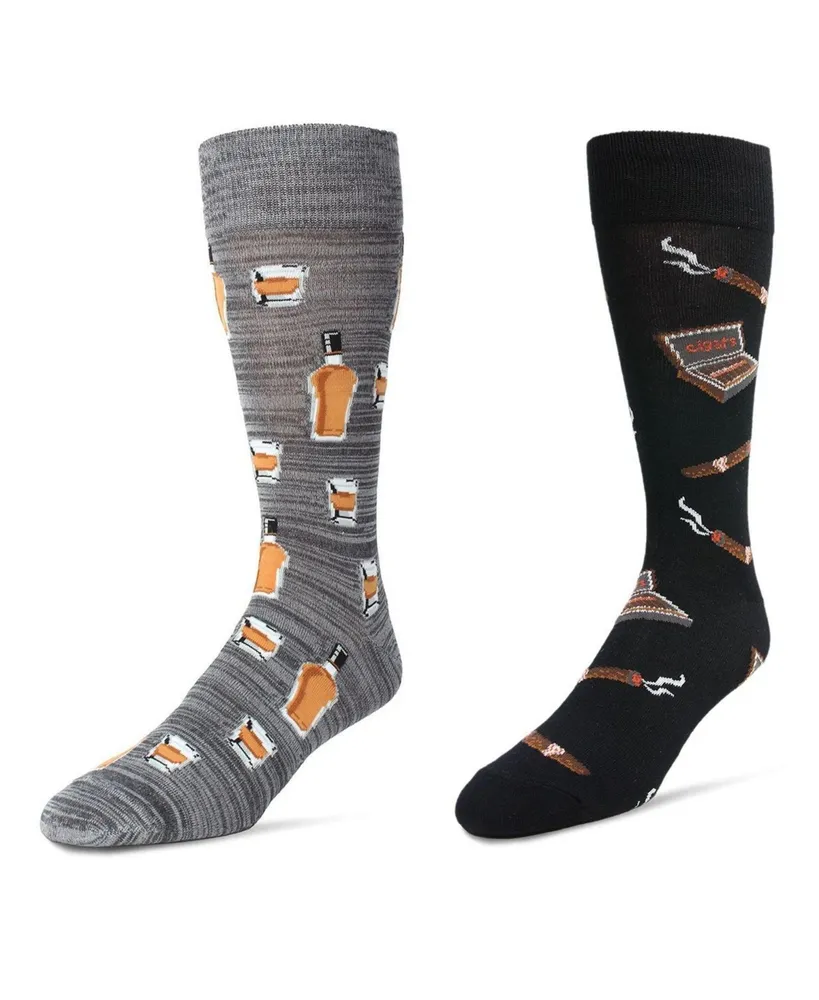 MeMoi Men's Crew Food Drink Assortment Socks, Pair of 2 - Black