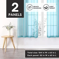 GoodGram Basics Turquoise Blue 2 Piece Rod Pocket Translucent Sheer Voile Window Curtain Panels For Small Windows - 45 In. Long