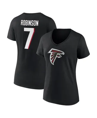 Women's Fanatics Bijan Robinson Black Atlanta Falcons Icon Name and Number V-Neck T-shirt