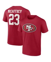 Men's Fanatics Christian McCaffrey Scarlet San Francisco 49ers Player Icon Name and Number T-shirt