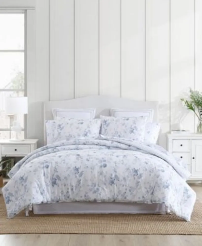 Laura Ashley Belinda Blue Cottage Rose Print Booms Reversible Comforter  Mini Set