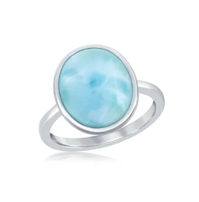 Sterling Silver Larimar Oval with Design Border Ring